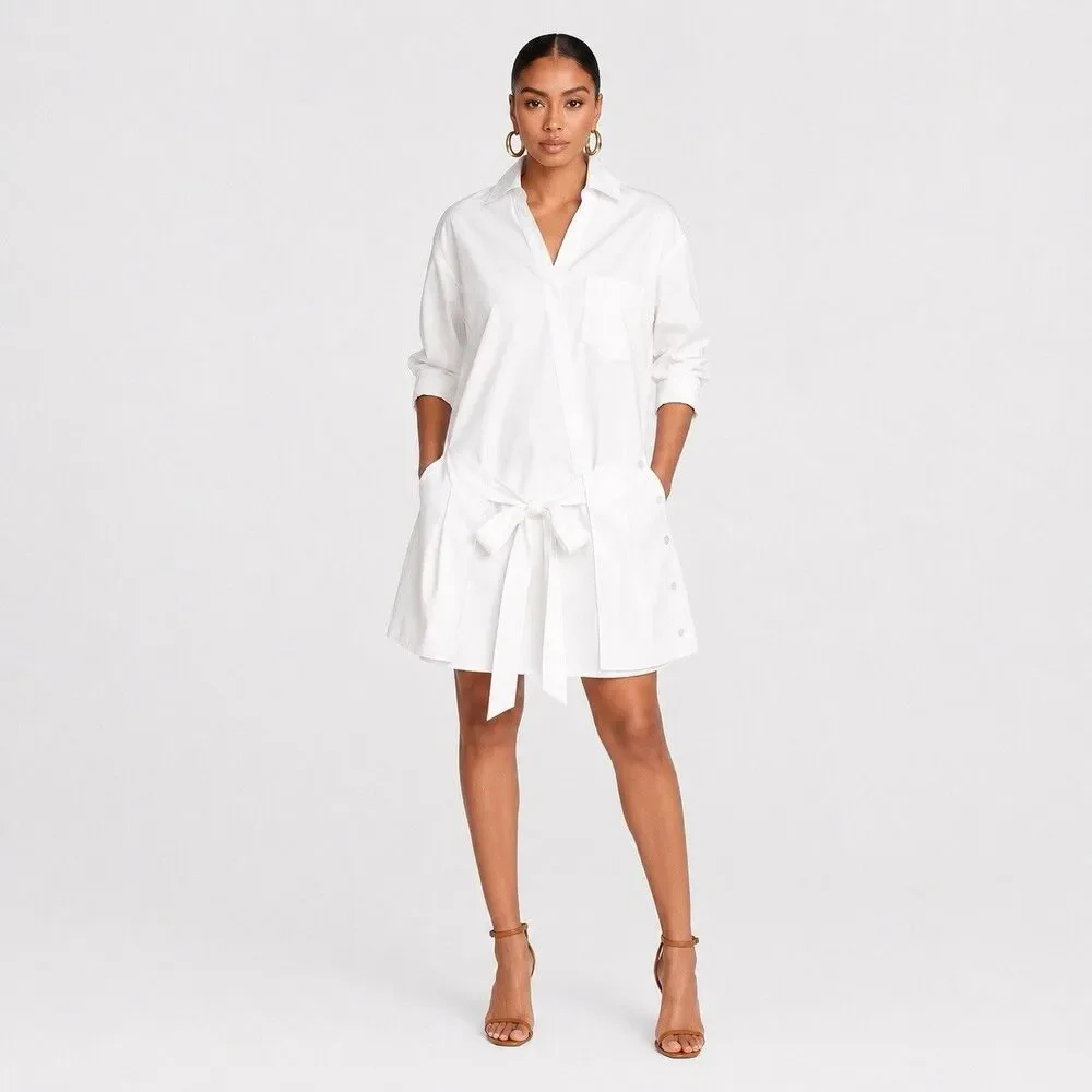 KBB by KAHLANA 'The Wrap Apron Shirt Dress' Women Size 2X White 100% Cotton NWT - Picture 2 of 9